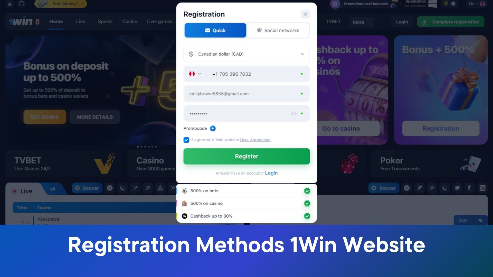 What Registration Methods are Available on the 1win Website